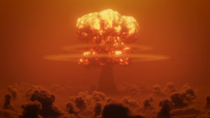 A 3D image of a nuclear explosion occurring above the clouds, illustrating atmospheric nuclear tests.